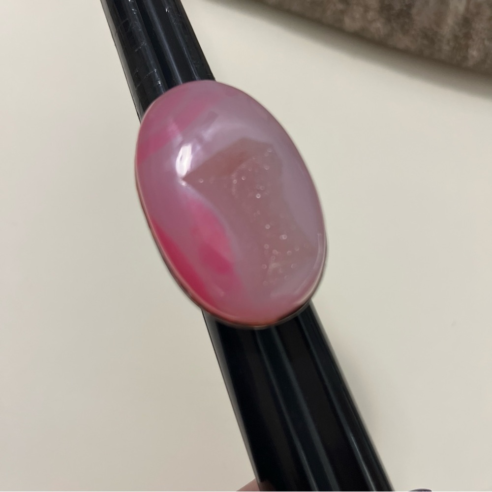 Vintage .925 Sterling silver Pink agate Druzy statement ring. Huge!! Size 10.5
